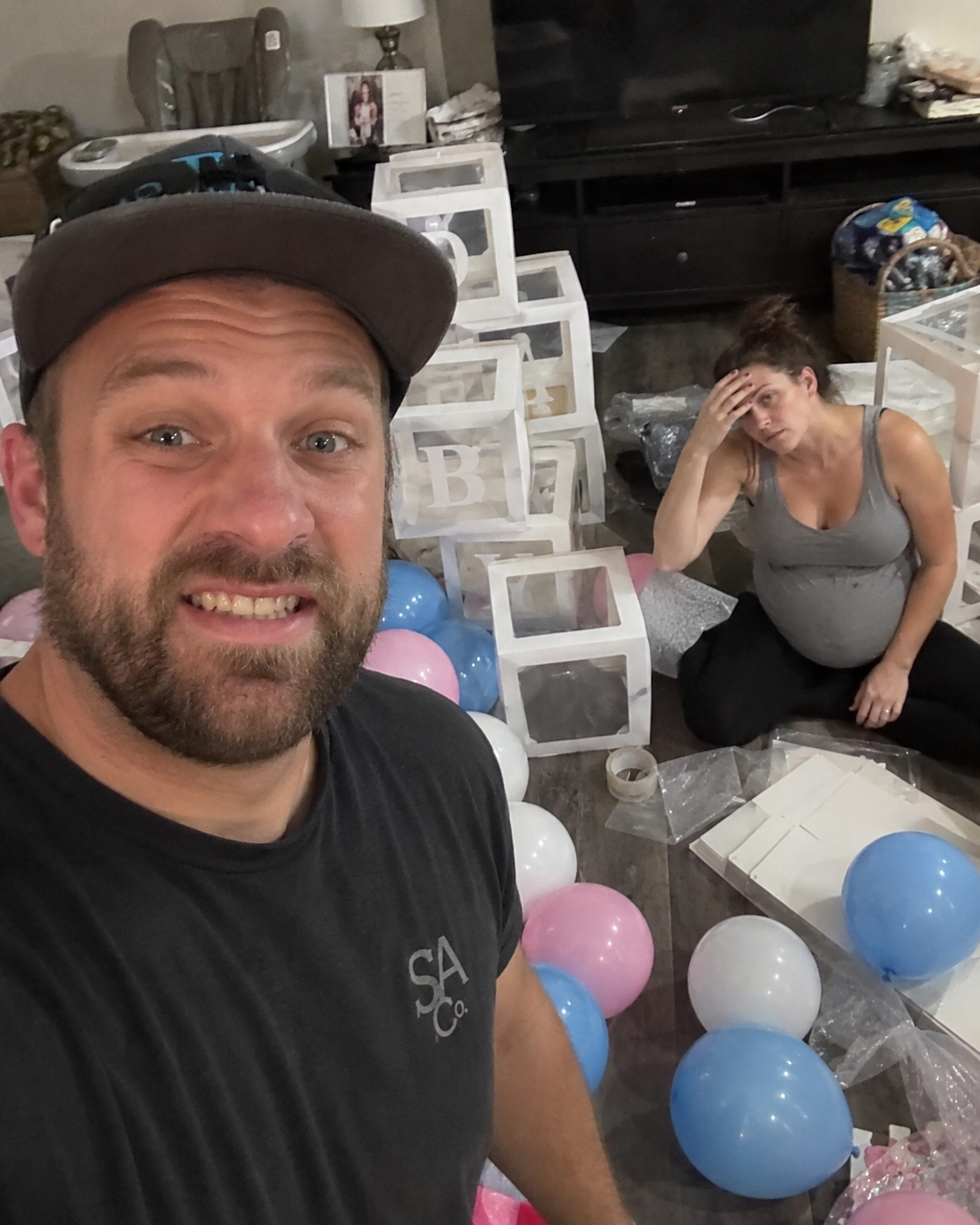 A pregnant mum and partner stunned after their DIY reveal cannons backfired